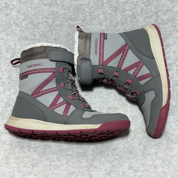 Merrell Snow Crush Boots Girls US 4M Gray Pink Leather Waterproof Mid-Calf - Picture 8 of 11